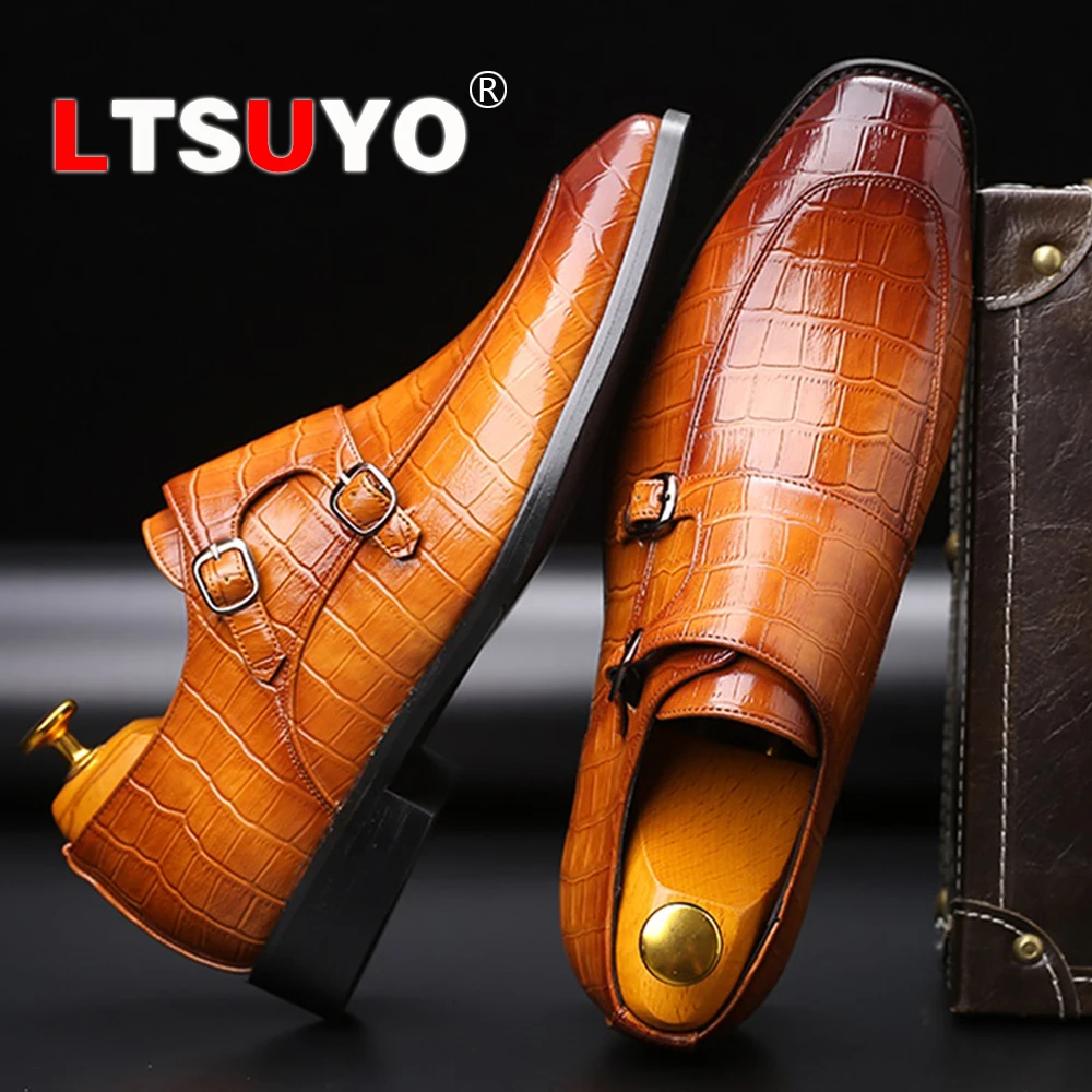

Мужские Кожаные Деловые повседневные туфли с крокодиловым узором, модные мужские туфли с двойной пряжкой, высококачественные классические официальные туфли