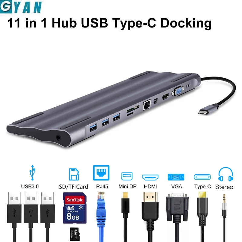 11 в 1 Тип c док-станция алюминиевый к HDMI кард-ридер RJ45 PD для зарядного устройства Аудио MacBook поддержка расширенный режим usb c концентратор
