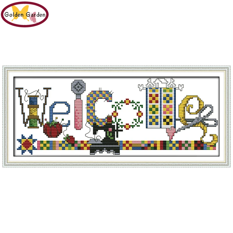 

GG Sewing Machine Welcome Cross Stitch Patterns Joy Sunday 11CT 14CT Handcraft Embroidery Sets Cross Stitch Kits for Home Decor