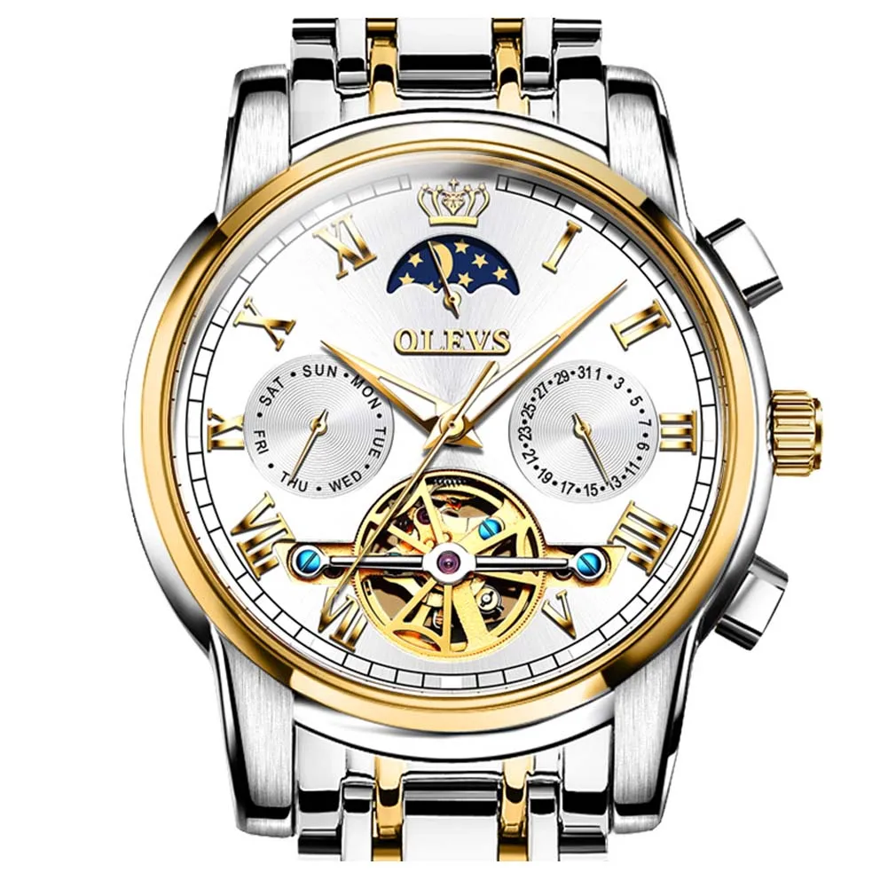 OLEVS Мужские автоматические наручные часы с турбийоном механические из