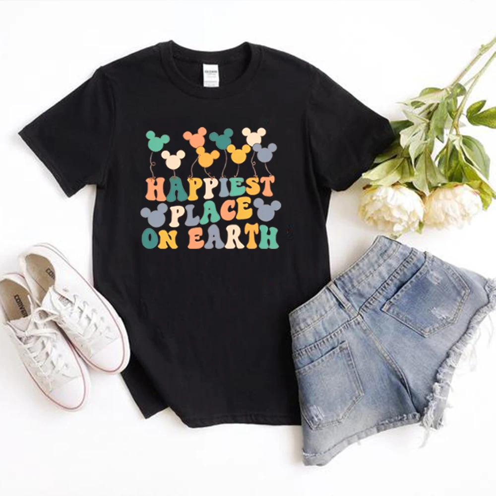 

Самая счастливая рубашка с надписью «Place on Earth», милая рубашка с воздушным шаром в виде крысы, женская футболка с милыми животными, летняя мод...