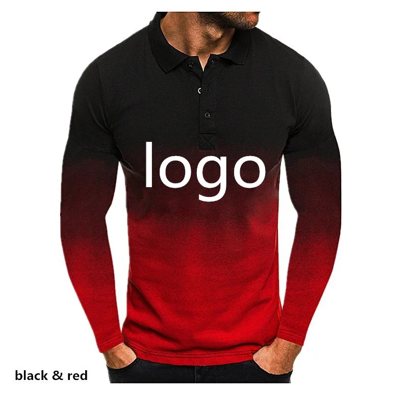 

New Men's polo shirt blank Sweatshirt high quality Spring Autumn Gradient Fashion Collocation Men's pullover lapel clothing