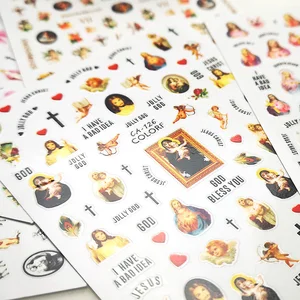 3D наклейки для ногтей Дева Мария, Иисус Христос, 1 шт., стикер Купидон, цветные, религиозная серия, самоклеющиеся, украшения