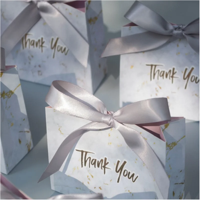 

50pcs New Creative Wedding Favours Candy Boxes Mini Grey Marble Gift Bag Box For Party Baby Shower Paper Chocolate Boxes Packa