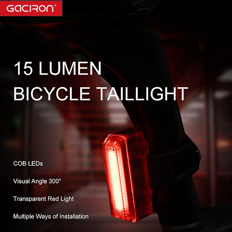 

GACIRON Waterproof Bicycle Rear Light USB Charge Safety Warning Transparent Bicycle LED Lamp Night Riding Cycling Taillight