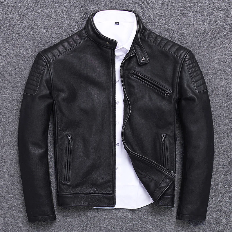 black Tcyeek Genuine Leather Jacket for Men Fashion Cow Leather Coat Streetwear Men's Moto& Biker Coats Slim Casaco U-1806 - Цвет: black