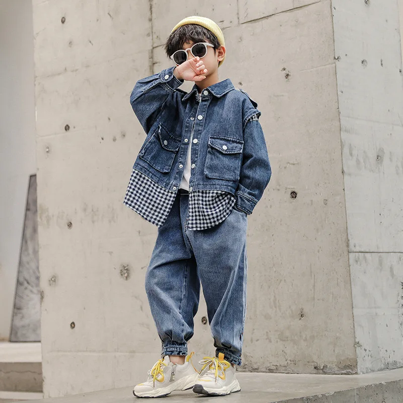 

Boys' denim suit 2020 autumn new style foreign children's autumn children's clothing big boy Korean version