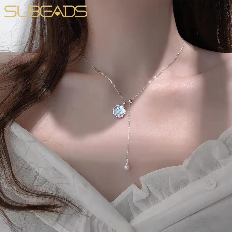 

Subeads цветок в виде ракушки жемчужное ожерелье с подвеской для женщин минимализм серебряное покрытие цепочка колье-чокер вечерние, ювелирно...