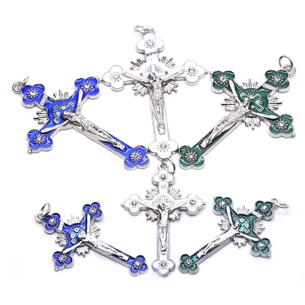 

Dripping Plum Blossom Cross Christ Jesus Rosary Necklace Pendant Accessories DIY Jewelry High Quality and Brand New