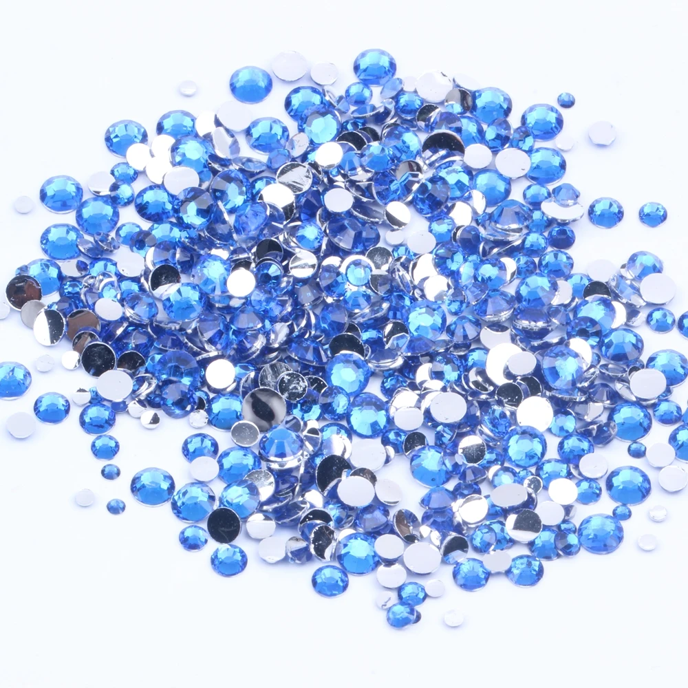 Темно-Синие стразы из смолы 2-6 мм круглые с плоской спинкой без горячей фиксации