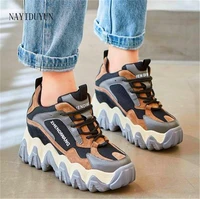 women cow leather fashion sneakers platform wedge high heel trainers ankle boots height increasing casual oxfords lace ups party