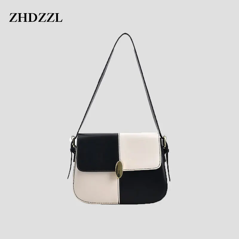 

Большая женская сумка через плечо в клетку с цветным блокировкой, роскошная качественная кожаная дамская сумочка с клапаном, Повседневная ...