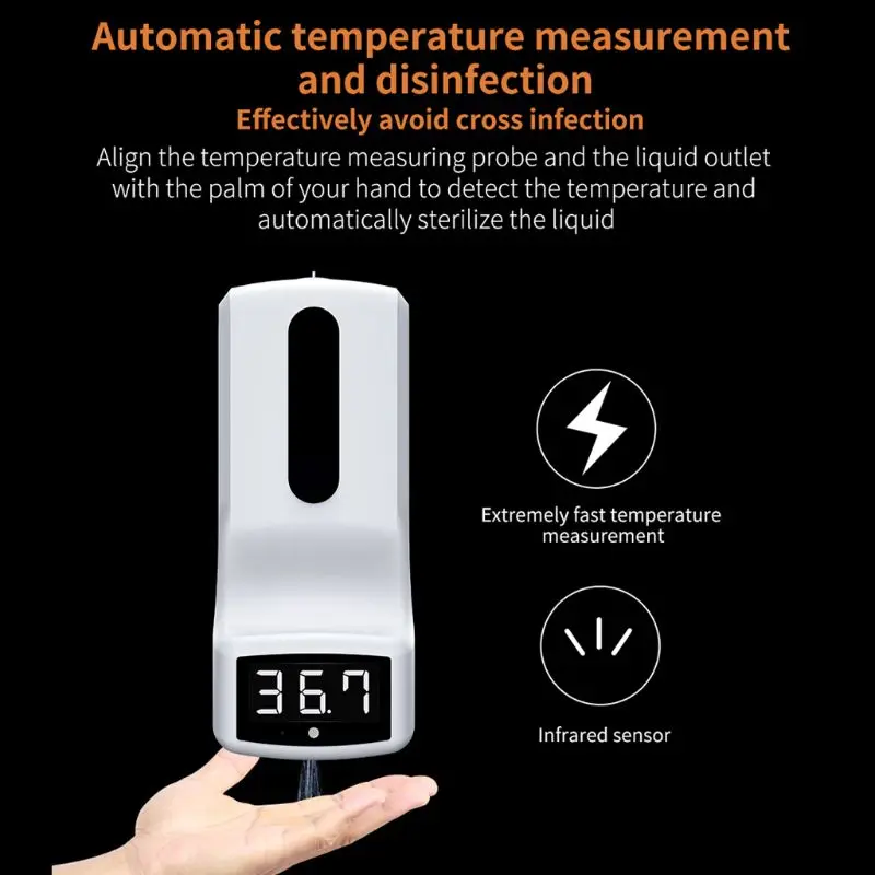 

Thermometer with 1000ml Hand Soap Dispenser Wall Mounted Thermometer K9 Digital Non-Contact Temperature Measurement with Alarm