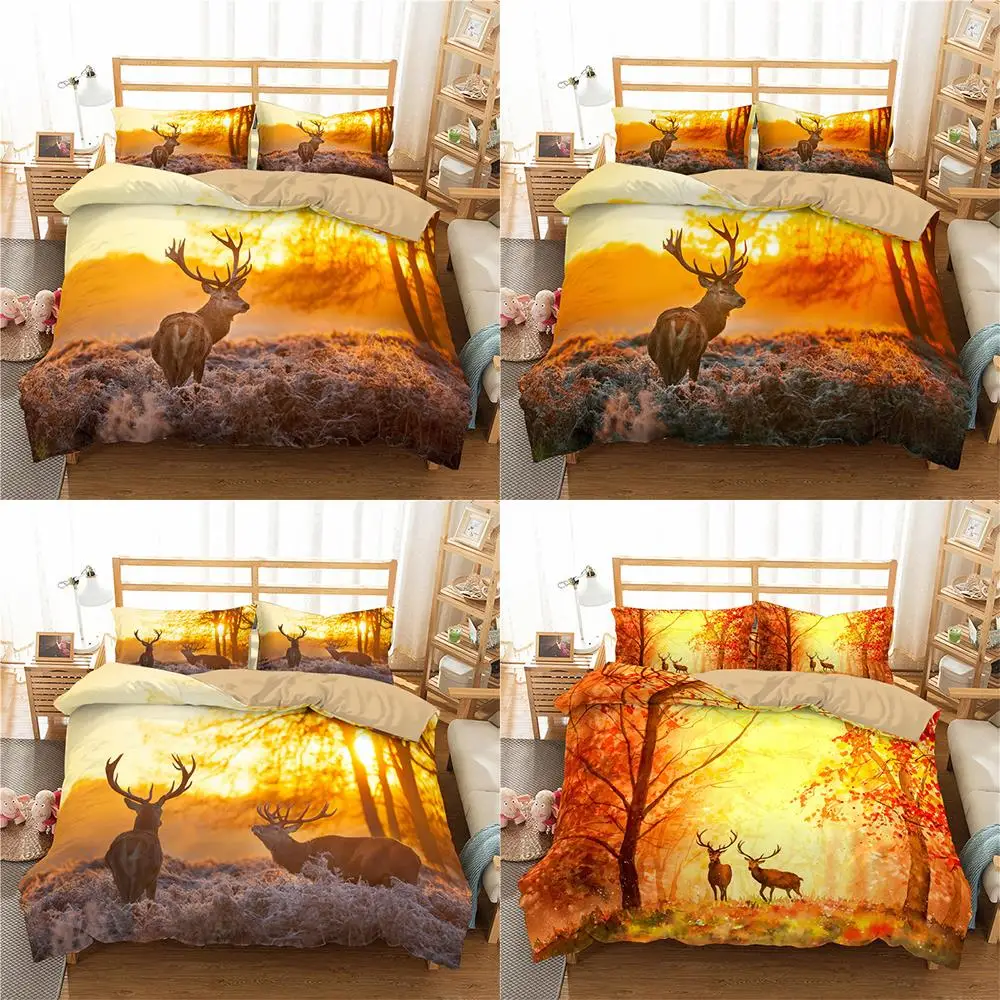 

2021 Luxury Deer Bedding Sets 3D Animal Duvet Cover Modern Style King Queen Comforter Bedding Set 100% polyester Bed Set