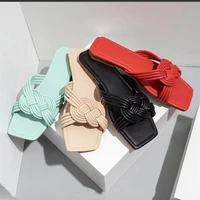 woven slippers fashion solid color open toe flat sandals outdoor summer casual womens shoes plus size