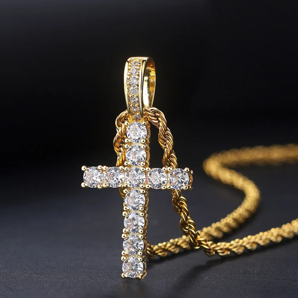 

Micro Paved Crucifix Cross Pendant Necklace Men Hip Hop Jewelry Yellow Gold Filled Trendy Accessories