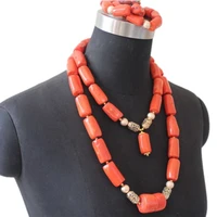 4ujewelry 100 original coral beads jewelry set for nigerian traditional wedding 2 layers necklace set with gold divider dubai