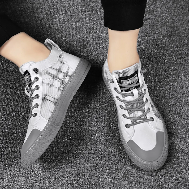 

Fashion Men's Mid-Top Shoes High Quality Canvas Fabric Breathable Lace-Up Shoes British Trend Classic All-Match Casual Shoes