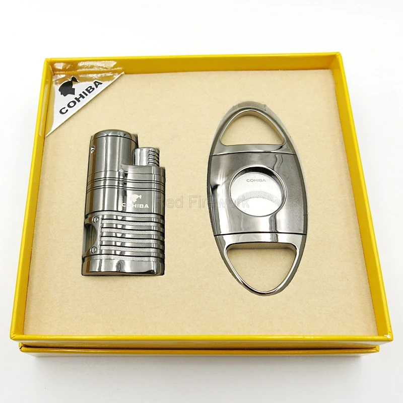 Cohiba зажигалка с защитой от ветра резак 4 факел пламени с набор пробойников черный хром многоразового сигарета зажигалки