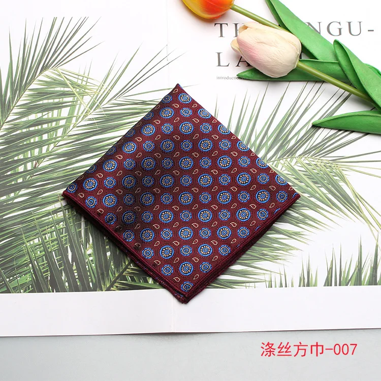 

New Men's Handkerchief 23*23cm Pocket Square Wine Red Striped Printed Hankies Polyester Hanky Business Pocket Chest Towel