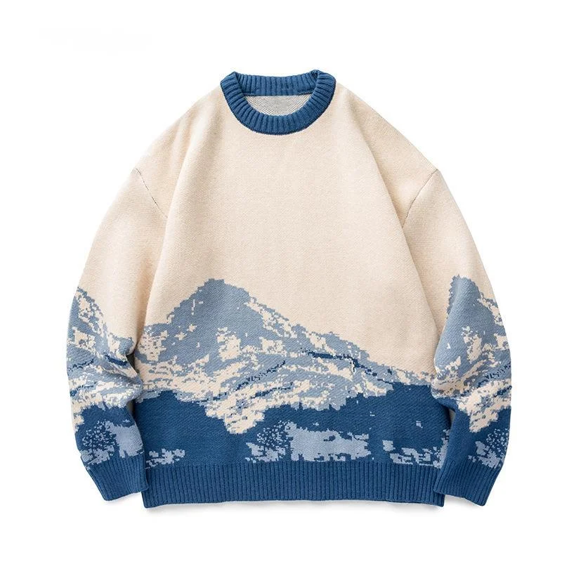 

Autumn And Winter O-neck Kinttwear Pullover Tops Snowy Mountain Jacquard Sweater For Men 2022 New Fashion Cloth Sweater