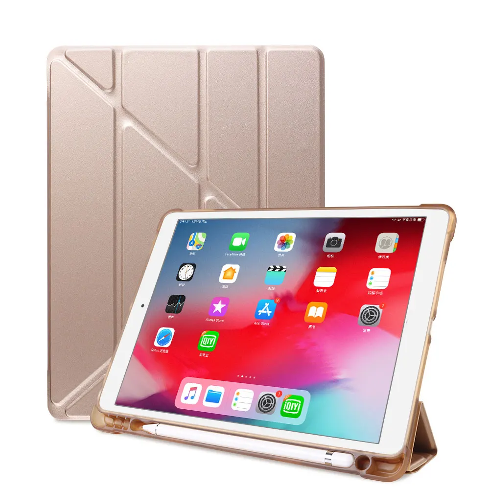 Для iPad 10,2 дюймов iPad 7 чехол с карандашом держатель Трансформеры подставка чехол для iPad Air 3 Pro 10,5 умный чехол спящий режим - Цвет: Gold