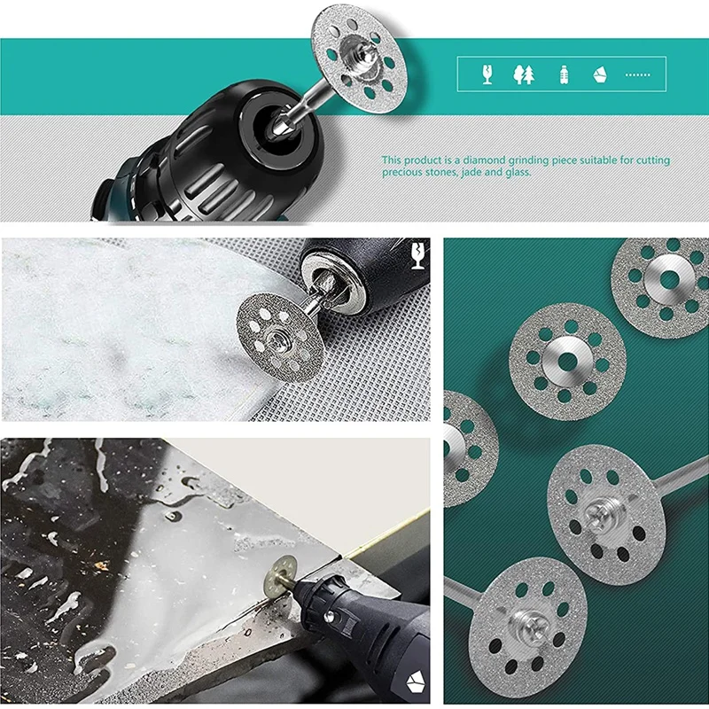 

Diamond Cutting Wheel 110Pcs Disc Drill Blades and Mandrel Set for Rotary Tool with HSS Circular Saw Blades Cutting