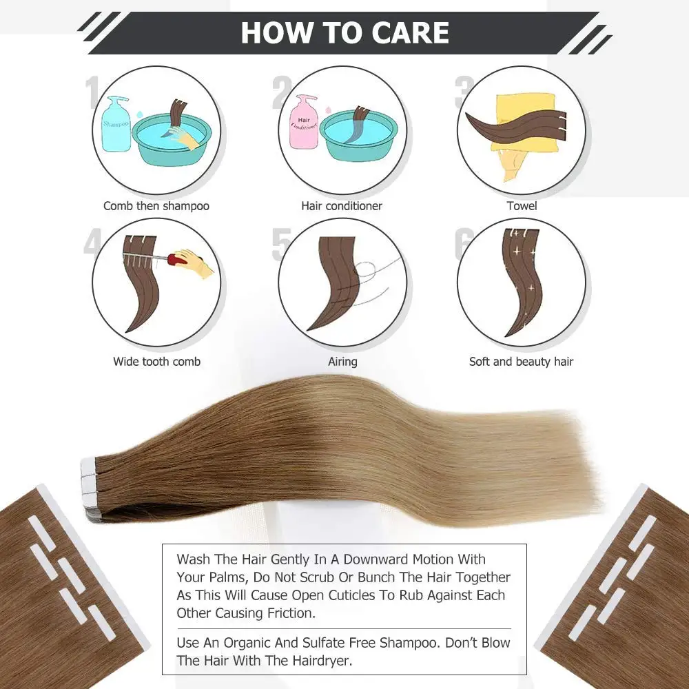 Лента для наращивания волос с эффектом омбре 20 шт. 50 г|tape in|tape in hairtape on |