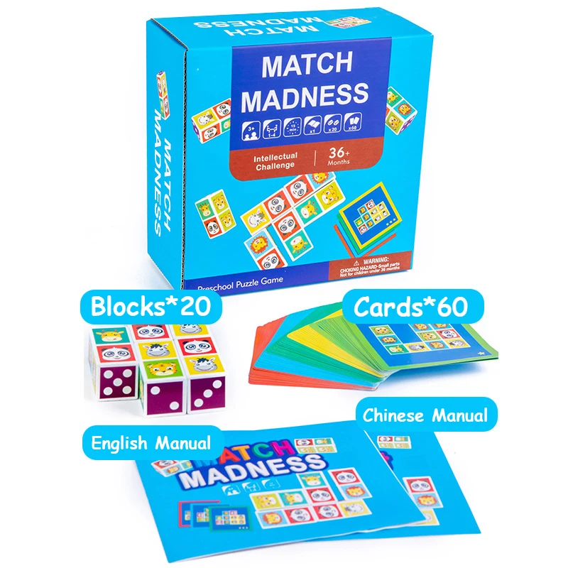 

60 Challenges Smart IQ Puzzle Games Wooden Toys Animals Matches Cube Space Blocks Logic Board Game Montessori Toys Kids Gift