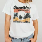 Женская футболка с принтом пальмы, круглым вырезом и коротким рукавом