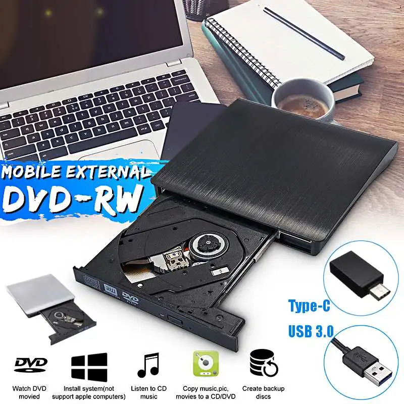 Тип C USB 3,0 внешний DVD/CD/VCD горелка RW SVCD привод плеер оптический привод для Mac/PC/Apple ноутбук/OS/Windows