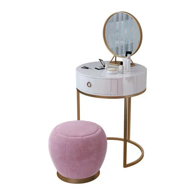 

Nordic Bedroom Solid Wood Ins Style Wrought Iron Dressing Table Simple Home Round Single Mini Dresser Durable And Easy To Clean