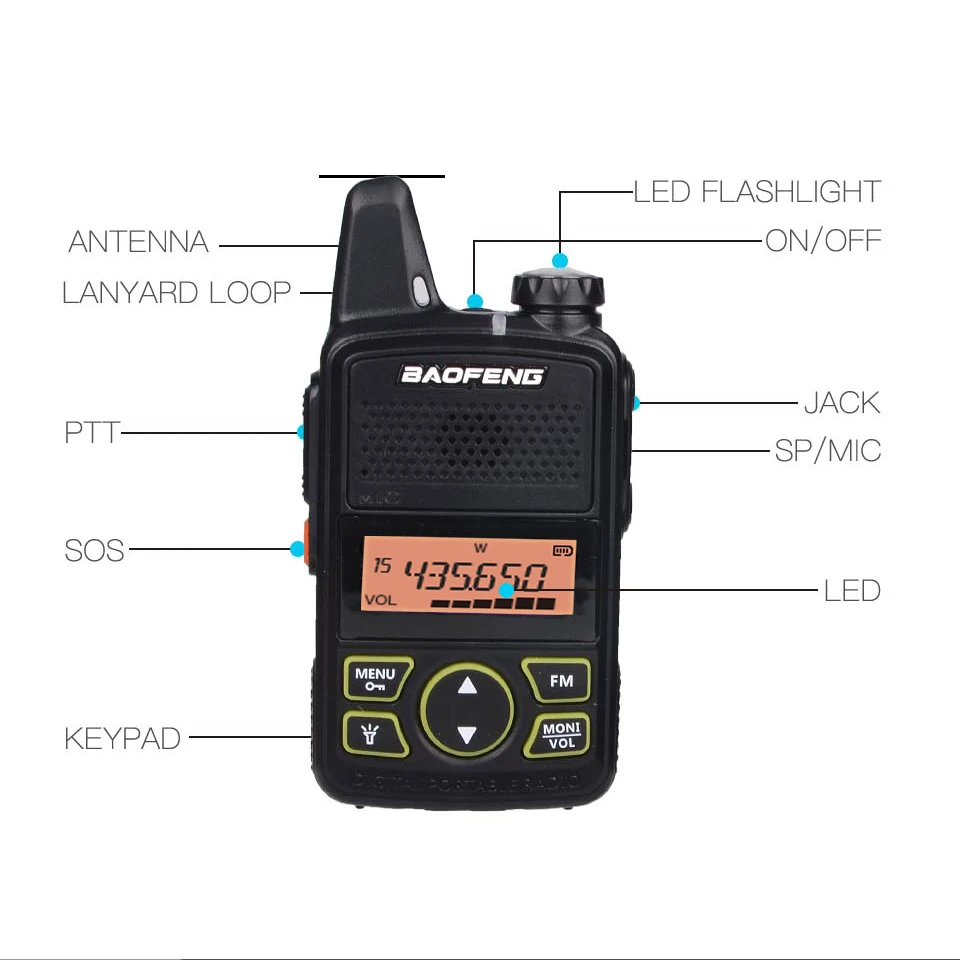 BAOFENG T1 мини рация портативная детская CB Ham радио UHF 400-470mhz 20CH двухстороннее USB FM