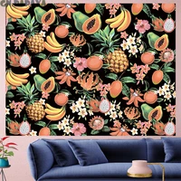 fruits mandala papaya tapestry boho decor tropical plants retro leaf kids room yoga mat polyester black wall hanging