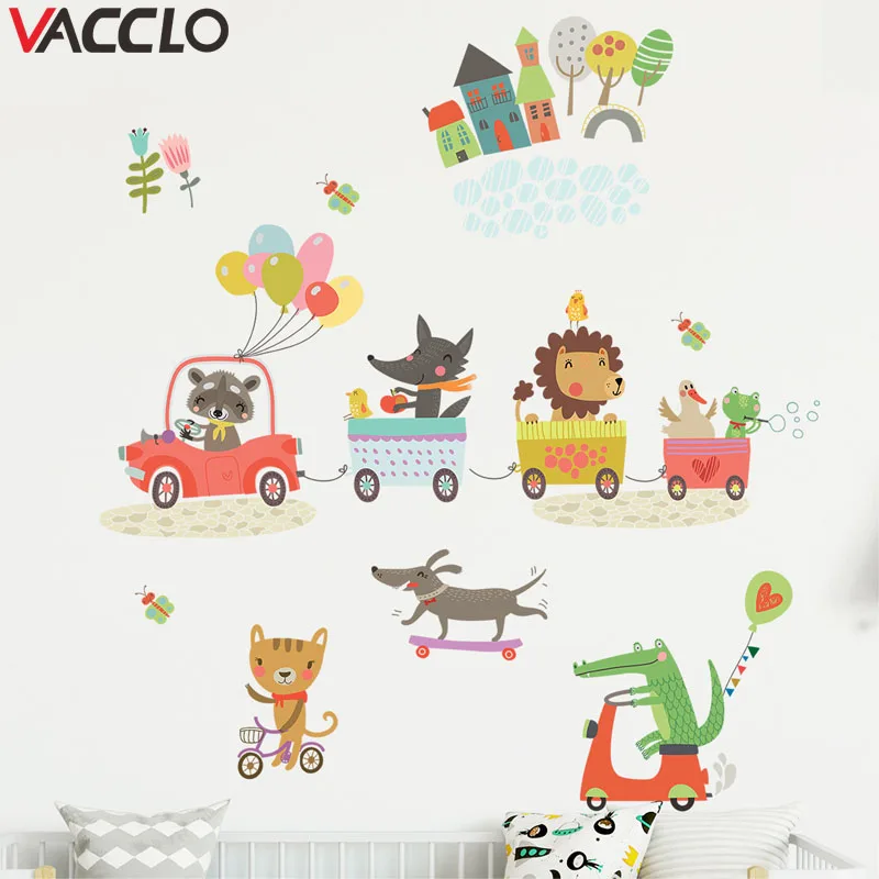 

Vacclo Animal Train Scooter Wall Stickers Children's Room Living Room Background Wall Decoration Stickers DIY Wall Decals