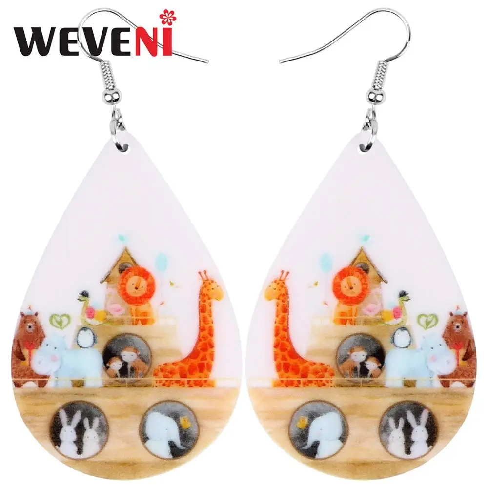 WEVENI акриловые каплевидные серьги в виде жирафа кролика обезьяны бегемота