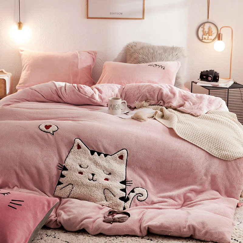 Мультфильм кошка Медведь Кролик Единорог Вышивка теплый зимний фланелевый