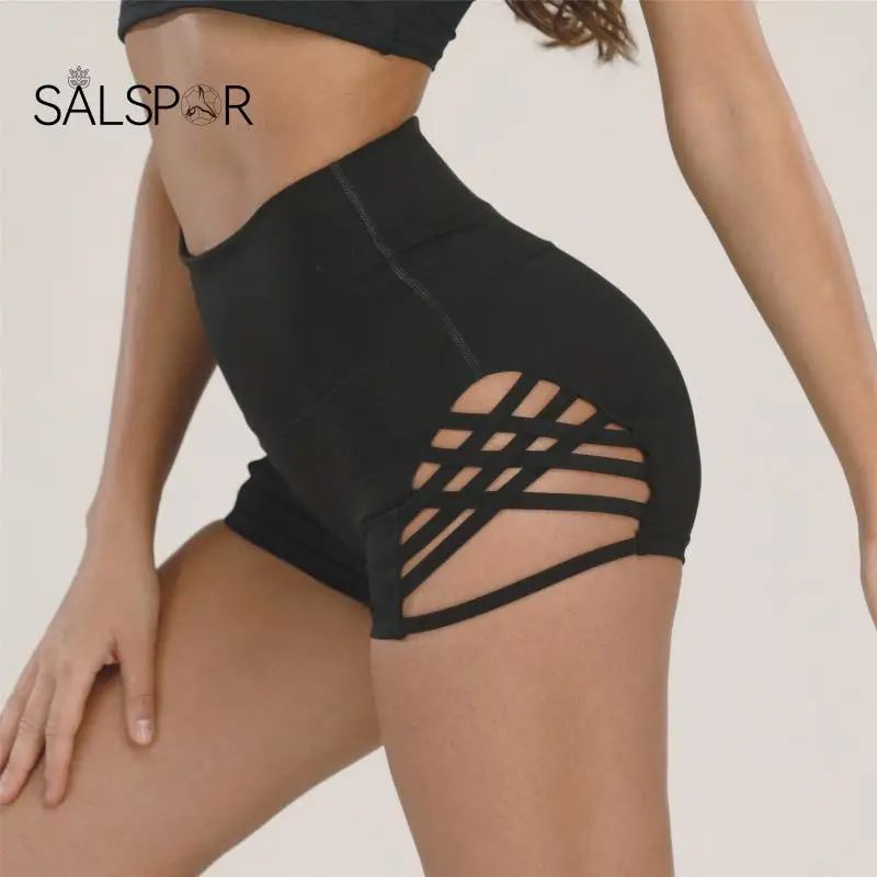 

SALSPOR Women High Waist Yoga Shorts Sexy Seamless Quick-Drying Gym Shorts Side Cross Hollow Fitness Dance Pole Dance Hot Shorts