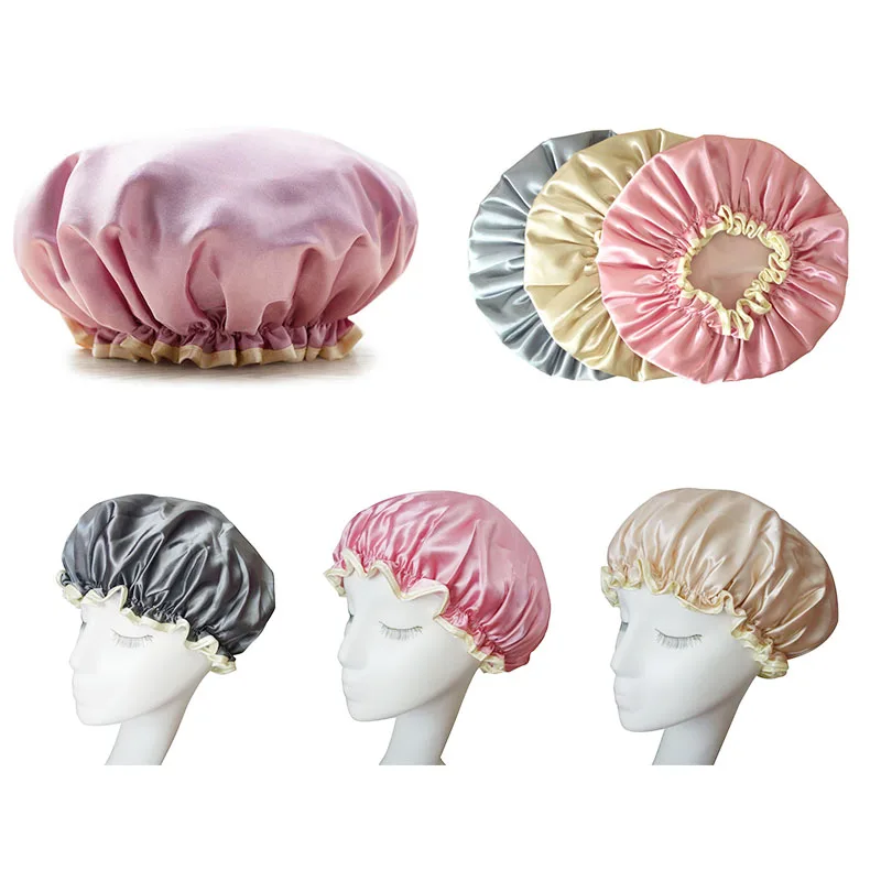 

Thick 1Pcs Waterproof Bath Hat Double Layer Shower Hair Cover Women Supplies Shower Cap Bathroom Accessories
