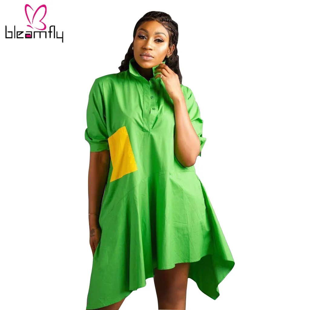 2019 летние женские блузки А силуэта с отложным воротником платье рубашка