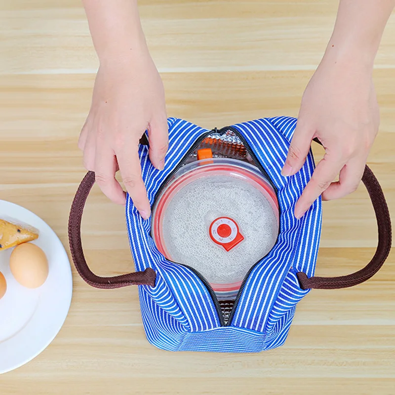 Полосатые сумки для ланча Bento сумка Портативный изоляцией холодной Пикник носит
