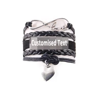 infinity love heart charm customised text women bracelet stacks leather rope wrap bracelets bangles for women men jewelry
