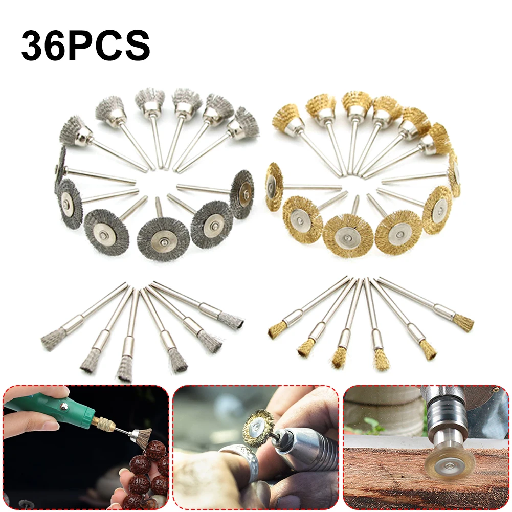 

1Set Rotary Wire Wheel Brush Tool Metal 3mm Arbor Steel Copper Wire Rust Remover Polishing Dremel Wheel for Rotary Electric Tool