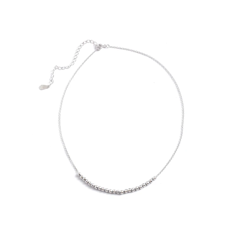 

High quality 925 sterling silver Tassel Round Pendant Solid geometric beads Women Fashion Simple Choker Female Jewelry necklace