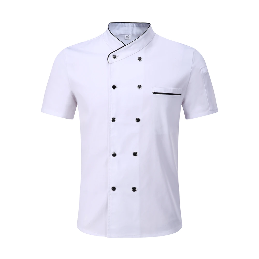 White 1 M-3XL, высокое качество,, унисекс, кухонная плита, униформа шеф-повара, для хлебобулочных продуктов, обслуживание еды, короткий рукав, дышащая куртка шеф-повара и фартук - Цвет: White 1