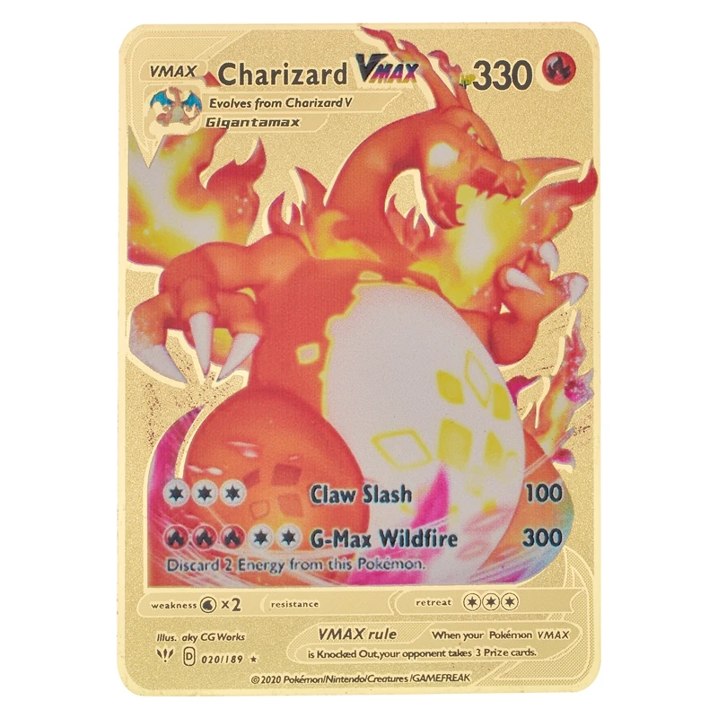 

Покемон, металлические карты, игра, аниме боевое золото, Charizard Pikachu, коллекционная карточка, игрушка для детей, подарки на день рождения