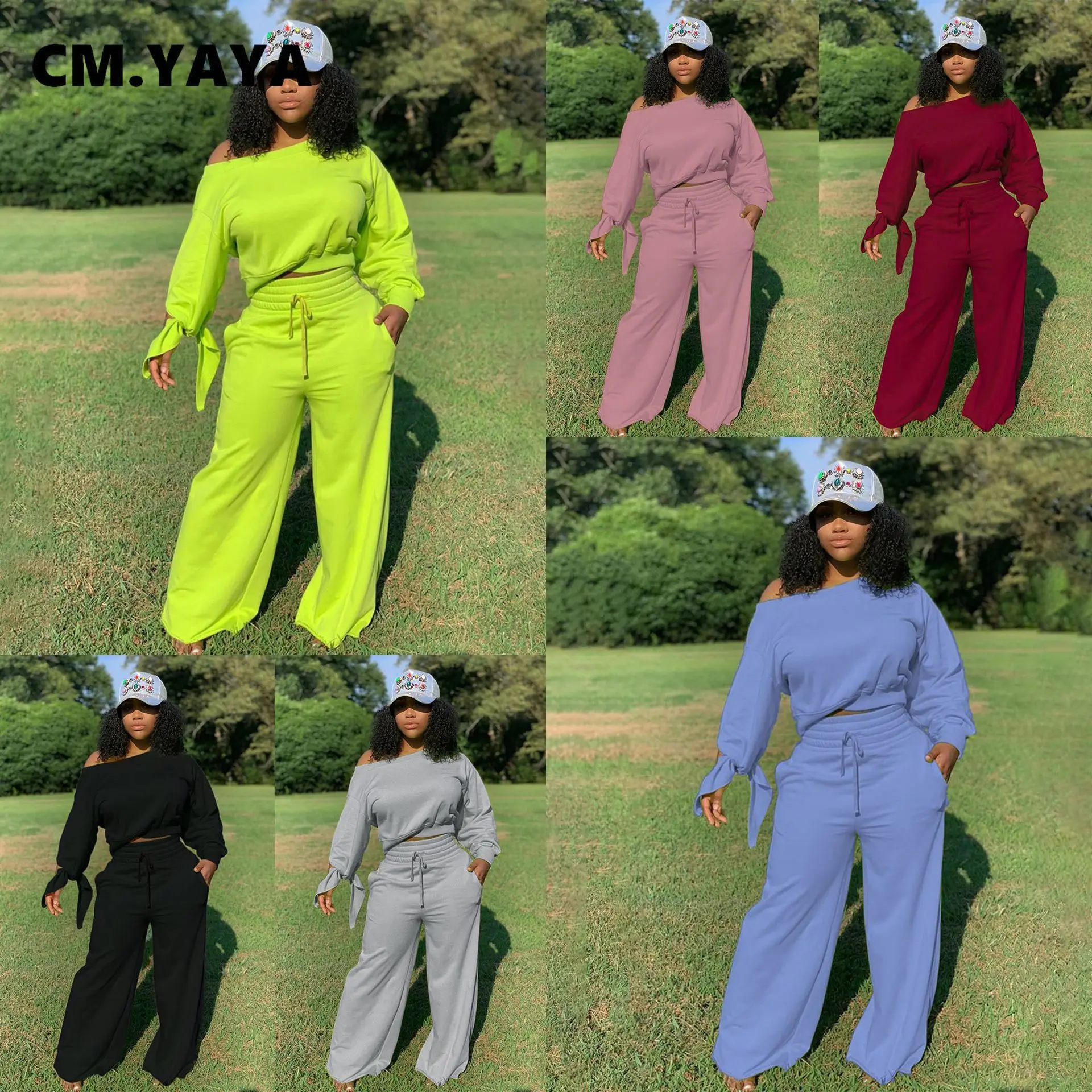 Женский осенне зимний спортивный костюм CM.YAYA 2020 комплект из топа и леггинсов брюк