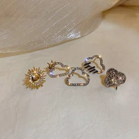 korean fashion shiny rhinestone hollow cloud gold color sun pendant earrings for women girls alloy dangle earrings accessories