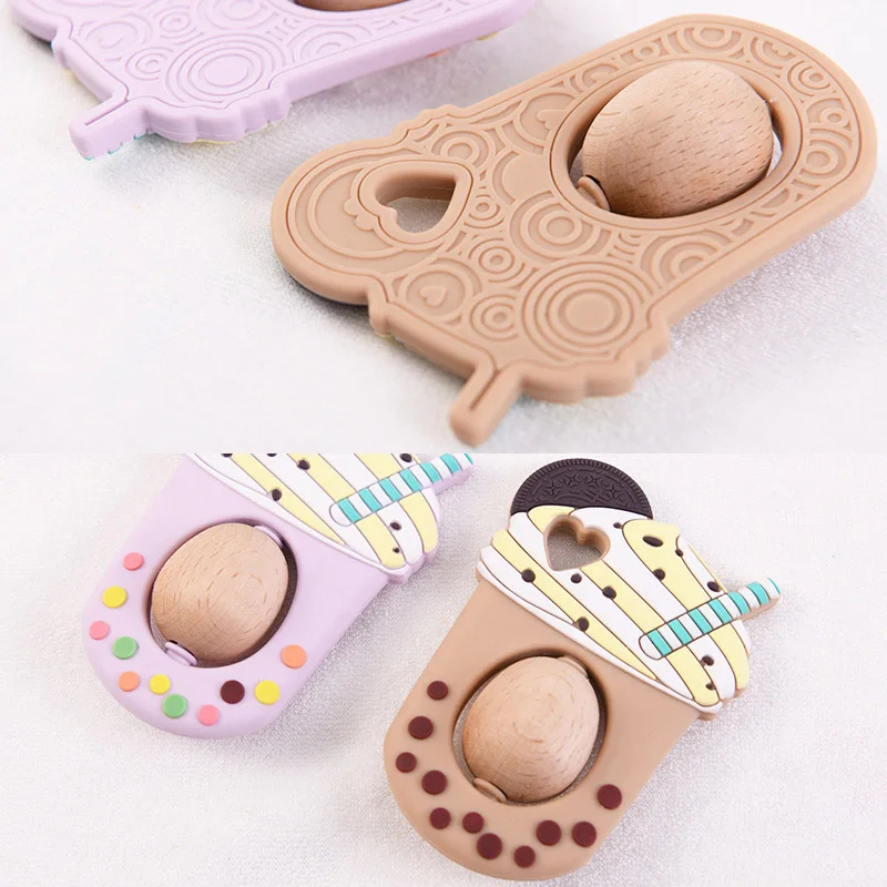 BPA libre silicona buho con cuentas de madera alimentos grado Peque&ntilde;a barra collar de dentici&oacute;n DIY regalos de la ducha de beb&eacute; de dibujos animados beb&eacute;-1