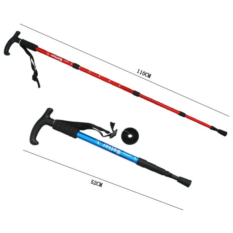 

1pcs Hiking Walking Stick Aluminum Alloy T-handle Straight Grip Handle Cane Adjustable Anti-Shock Trekking Collapsible Poles